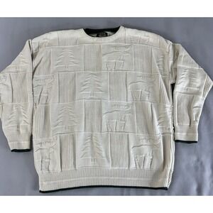 VTG  Animal Print Brimwick Men's‎ White Sweater USA y2K